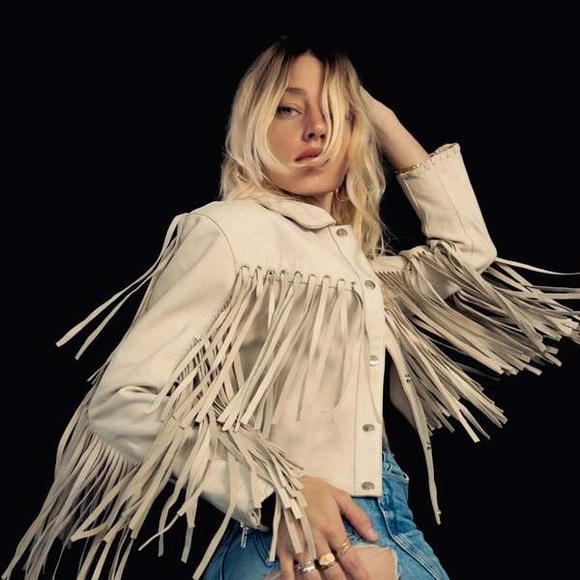 Understated Leather Mustang Jacket Marshmellow Leather Beige Fringe - Picture 2 of 13